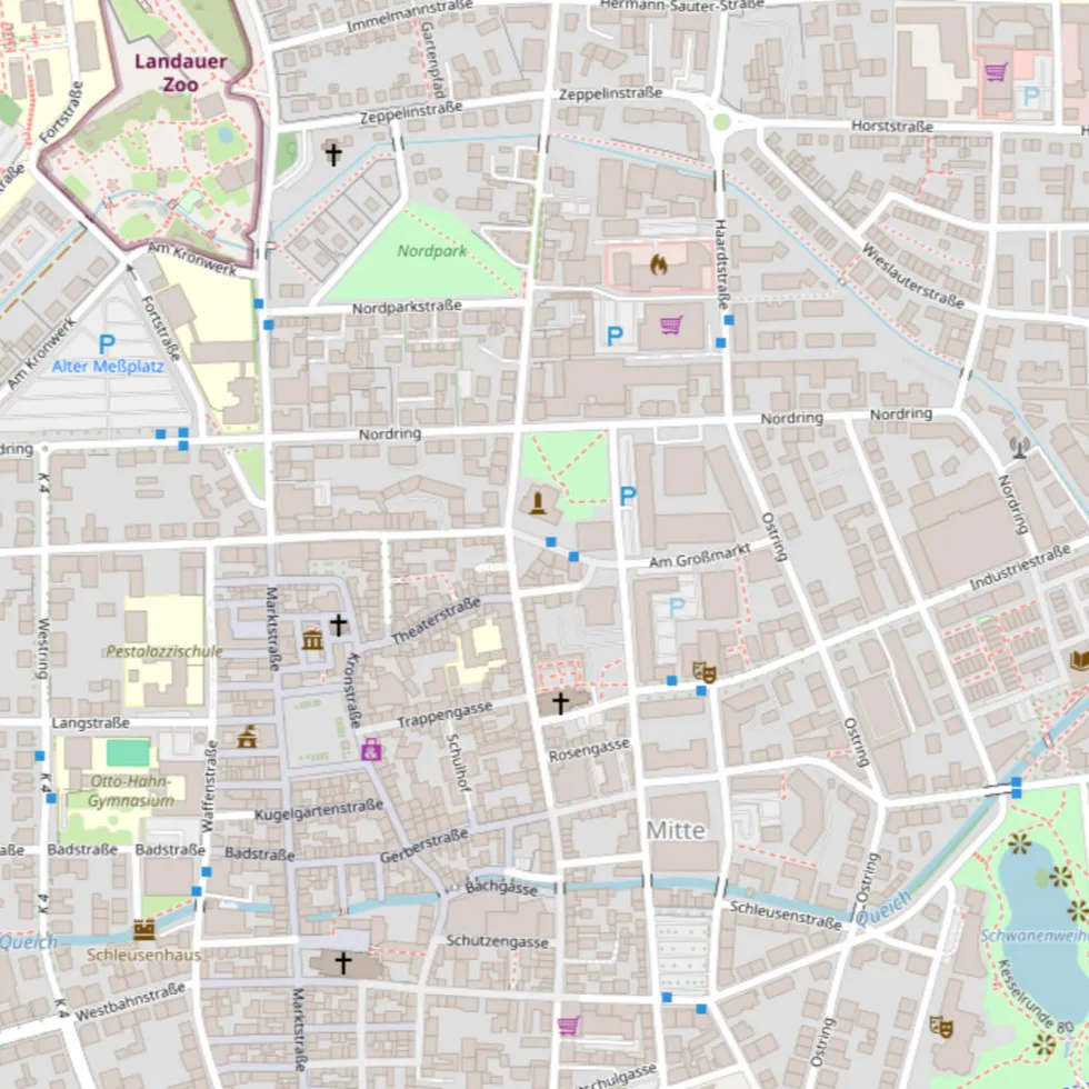 OpenStreetMap-Karte mit dem Standort der Markt Apotheke Landau, Marktstraße 35
